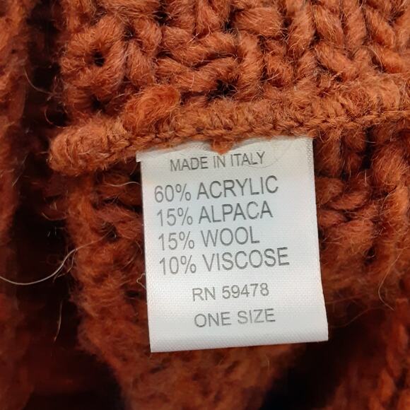 ElsaManda Alpaca Wool Cable Knit Sweater Full Zip Rust Orange OS Made in Italy - Picture 8 of 9